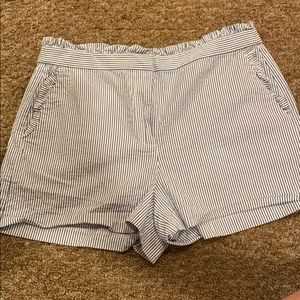 Jcrew high waisted seersucker shorts with fringe!